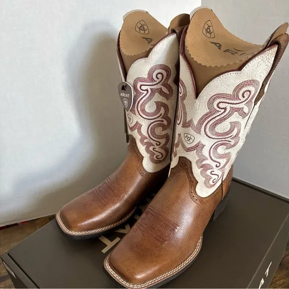 Ariat Western Cowboy Boots Brown and White