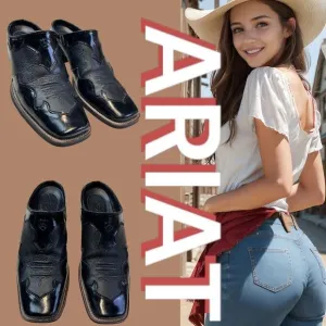 Ariat Women's Leather Slip-On Mule Bootie Square Toe Shoes Black Size 9B