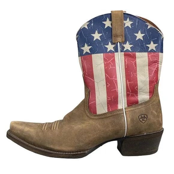 Ariat Women’s Old Glory Brown Leather Snip Toe Cowgirl Boot Size US 8.5