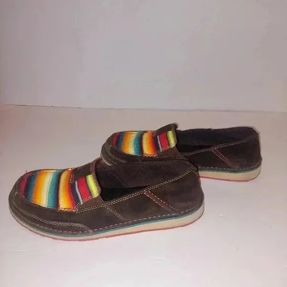 Ariat Womens Serape Cruiser Loafer Shoes Brown Suede Slip On Stripe Aztec 9 B