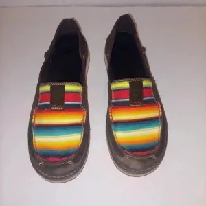 Ariat Womens Serape Cruiser Loafer Shoes Brown Suede Slip On Stripe Aztec 9 B