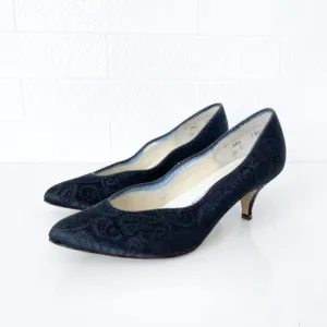Arnold Churgin Womens Paisley Satin Pointed Toe Heeled Pump Shoes Black Size 5.5