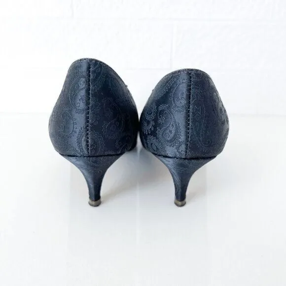 Arnold Churgin Womens Paisley Satin Pointed Toe Heeled Pump Shoes Black Size 5.5