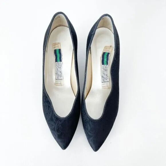 Arnold Churgin Womens Paisley Satin Pointed Toe Heeled Pump Shoes Black Size 5.5