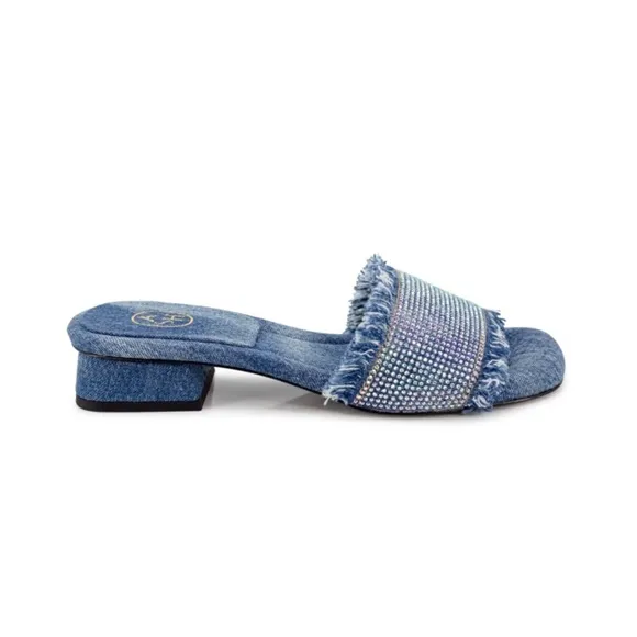 ASH women shoes Blue denim fabric Maui open toe mule frayed edges heel 9
