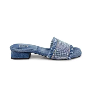 ASH women shoes Blue denim fabric Maui open toe mule frayed edges heel 9