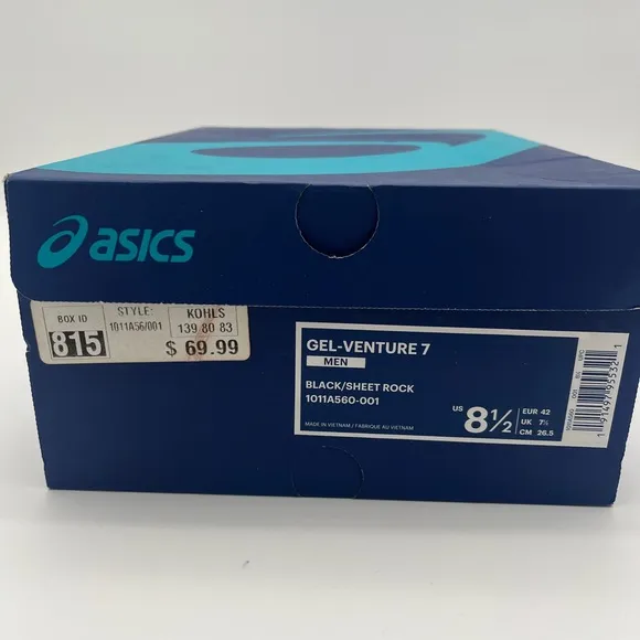 ASICS Gel-Venture 7 Men’s Trail Running Shoes Size 8.5 Black Sheet Rock Hiking