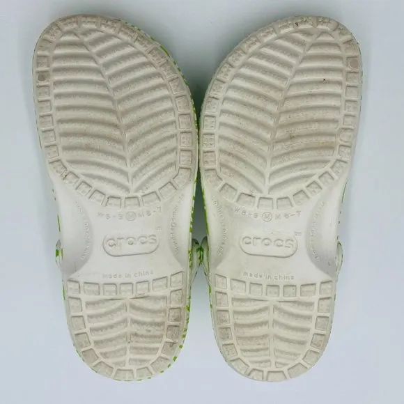 Astroboy by Ohya CROCS Slip-On Clog Sandals White Green Print Women 8-9, Men 6-7