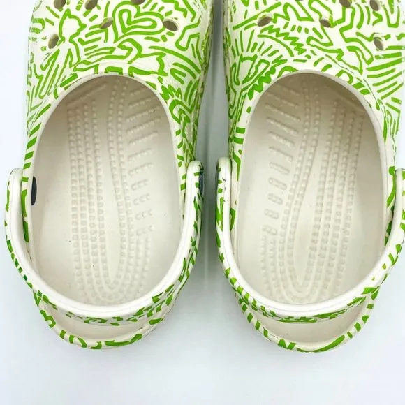 Astroboy by Ohya CROCS Slip-On Clog Sandals White Green Print Women 8-9, Men 6-7