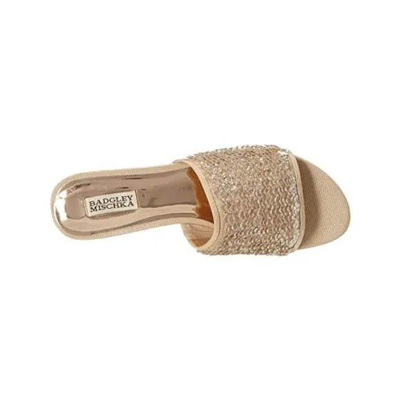 BADGLEY MISCHKA Womens Beige Sequins Gita Toe Slip On Slide Sandals Shoes 7 M