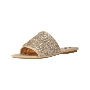 BADGLEY MISCHKA Womens Beige Sequins Gita Toe Slip On Slide Sandals Shoes 7 M