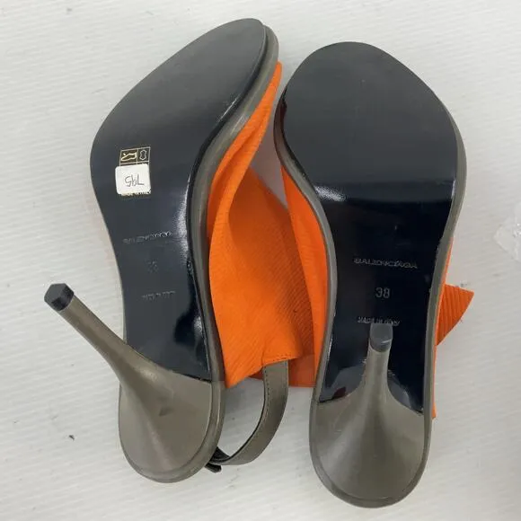 Balenciaga Orange Leather Peep Toe Slingback Heels Women’s Size 8 Preowned