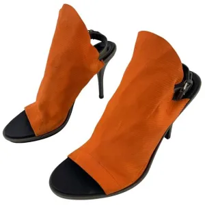Balenciaga Orange Leather Peep Toe Slingback Heels Women’s Size 8 Preowned