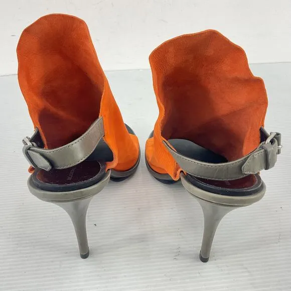 Balenciaga Orange Leather Peep Toe Slingback Heels Women’s Size 8 Preowned