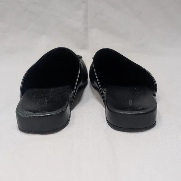 Balenciaga Women's Black Leather Square Toe Slides Mules Shoes Size 38 US 8