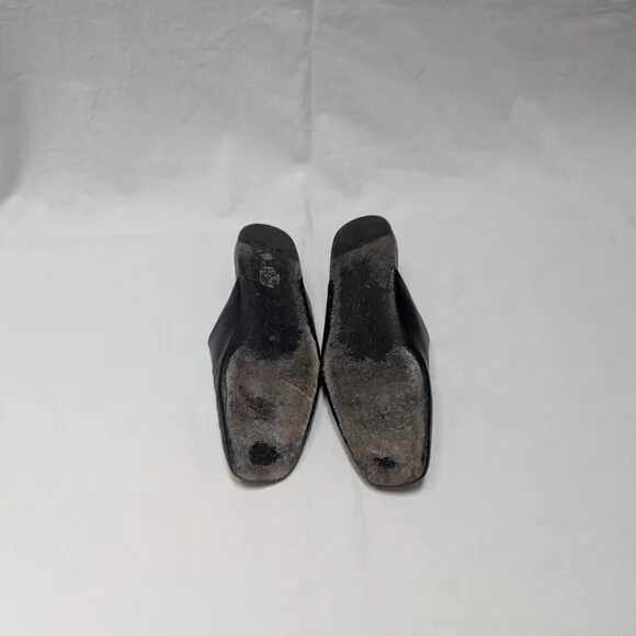 Balenciaga Women's Black Leather Square Toe Slides Mules Shoes Size 38 US 8