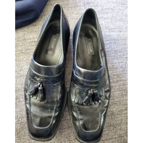 Bally Berzo Men's Black Leather Kiltie‎ Tassel Loafer Made Switzerland Size 11 D