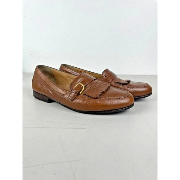 Bally Shoes Mens 9.5 EEE Brown Arciduca Monk Strap Kiltie Loafers Slip On Fringe