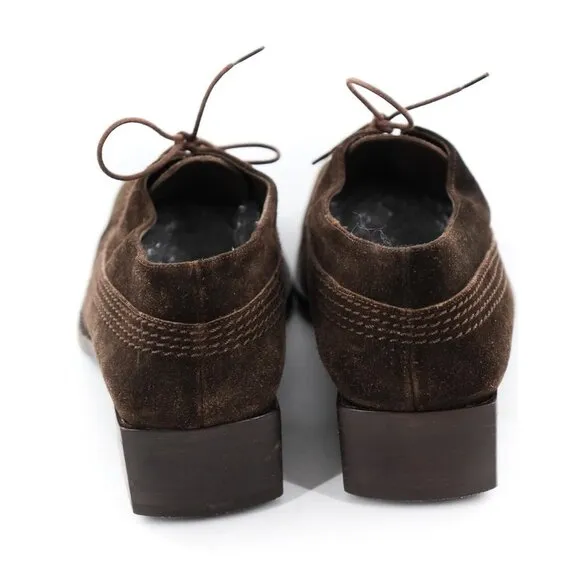BALLY Valisa Retro 90s Square Toe Dark Brown Suede Lace-up Oxford Shoes