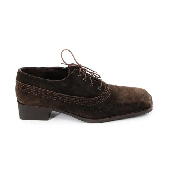 BALLY Valisa Retro 90s Square Toe Dark Brown Suede Lace-up Oxford Shoes