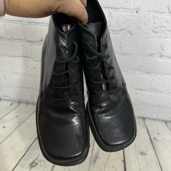 Bandolino Booties Women Size 7 Black Leather Block Heel Square Toe Y2K Vintage
