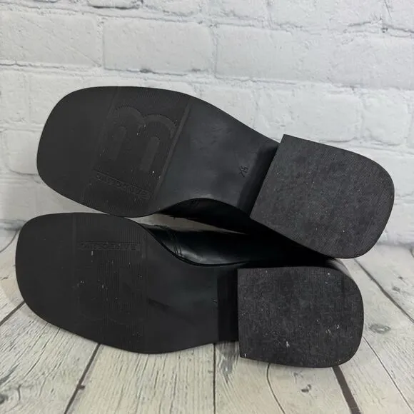 Bandolino Booties Women Size 7 Black Leather Block Heel Square Toe Y2K Vintage