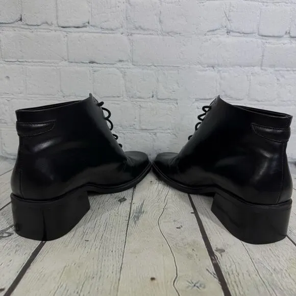 Bandolino Booties Women Size 7 Black Leather Block Heel Square Toe Y2K Vintage