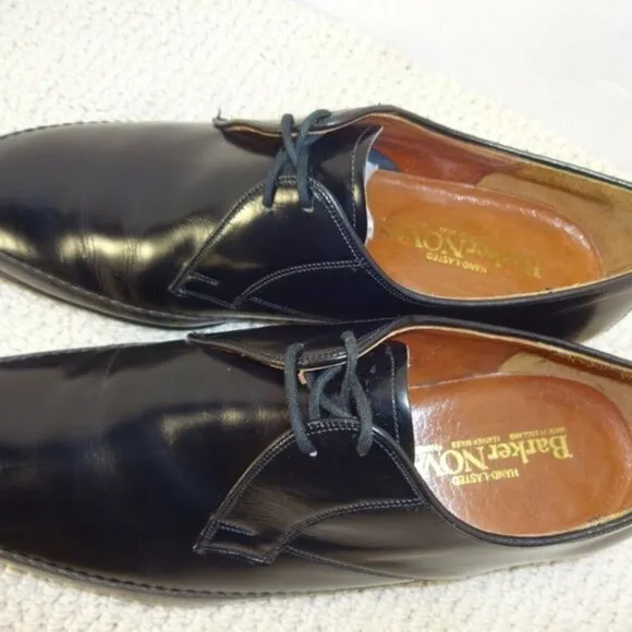 BARKER Novas Mens Size 7.5 US Black Oxford Shoes Made in England Hand Lasted