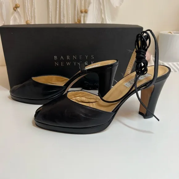 Barneys Newyork Open toe Leather wrap Ankle heel Shoes