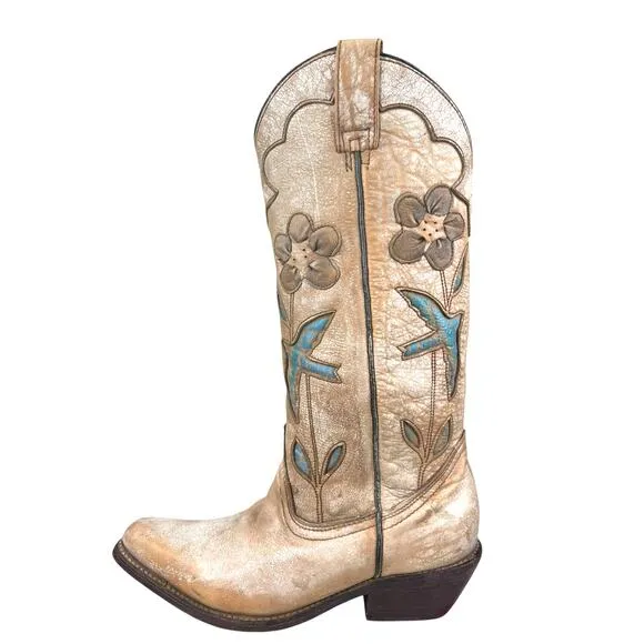 Bed Stu Women’s Valencia Distressed Floral Cowgirl Boot Size US 7