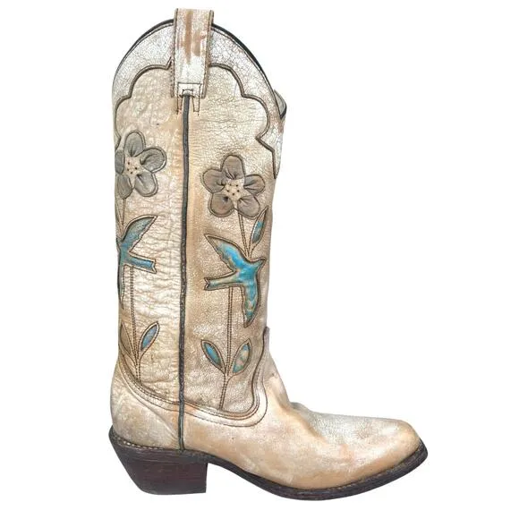 Bed Stu Women’s Valencia Distressed Floral Cowgirl Boot Size US 7