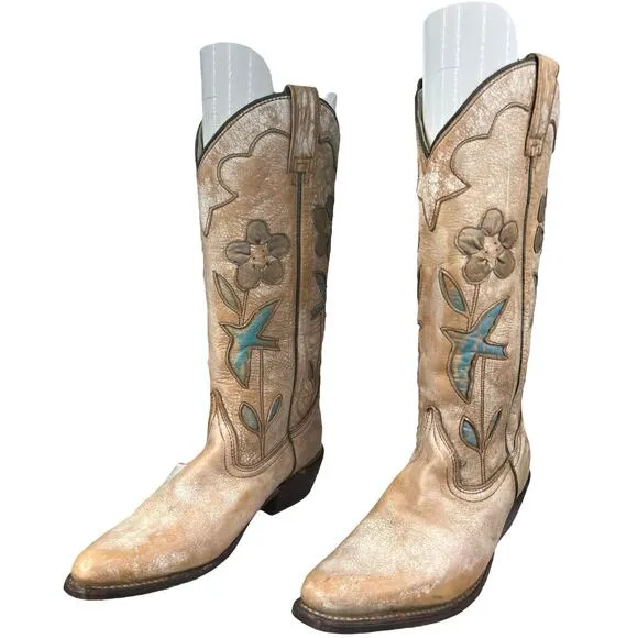 Bed Stu Women’s Valencia Distressed Floral Cowgirl Boot Size US 7