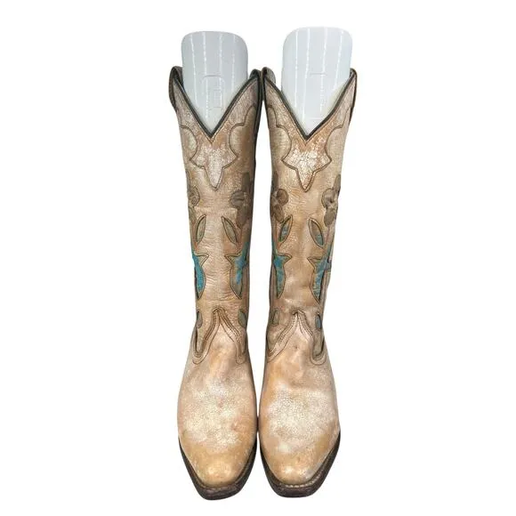 Bed Stu Women’s Valencia Distressed Floral Cowgirl Boot Size US 7