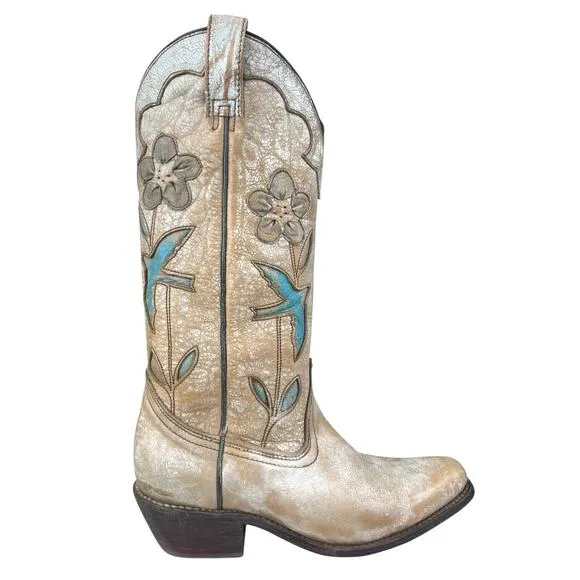 Bed Stu Women’s Valencia Distressed Floral Cowgirl Boot Size US 7