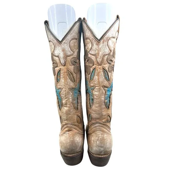 Bed Stu Women’s Valencia Distressed Floral Cowgirl Boot Size US 7