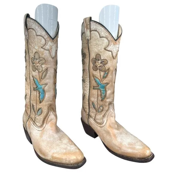 Bed Stu Women’s Valencia Distressed Floral Cowgirl Boot Size US 7