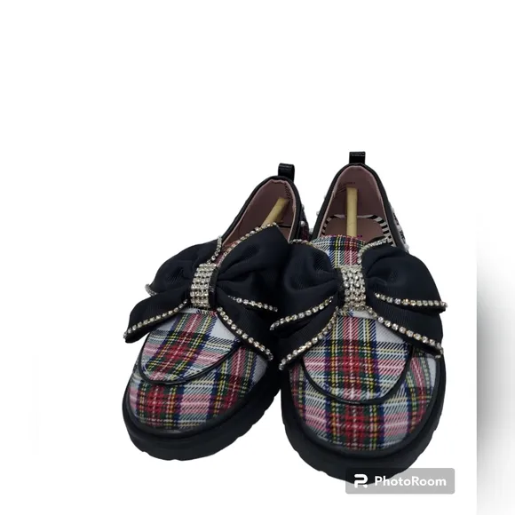 Betsey Johnson Vince White Plaid Dress Shoe Girls Size 2 NIB