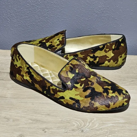 Birdies The Blackbird Womens Flats Size 10 Green Camo Calf Hair Slip On Shoes