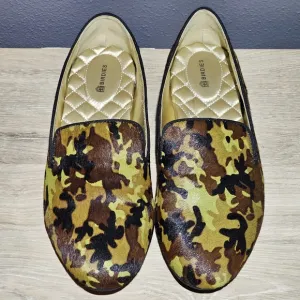 Birdies The Blackbird Womens Flats Size 10 Green Camo Calf Hair Slip On Shoes