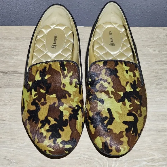 Birdies The Blackbird Womens Flats Size 10 Green Camo Calf Hair Slip On Shoes