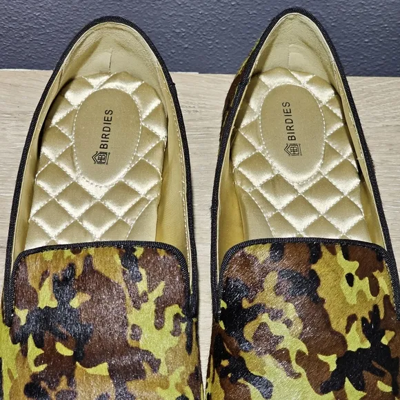 Birdies The Blackbird Womens Flats Size 10 Green Camo Calf Hair Slip On Shoes