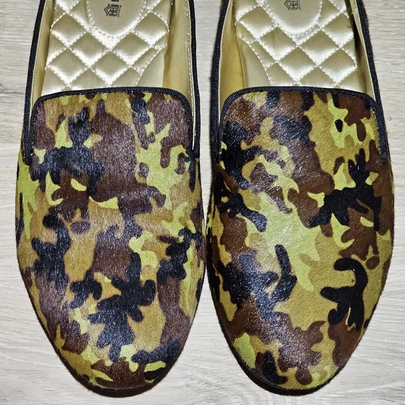 Birdies The Blackbird Womens Flats Size 10 Green Camo Calf Hair Slip On Shoes