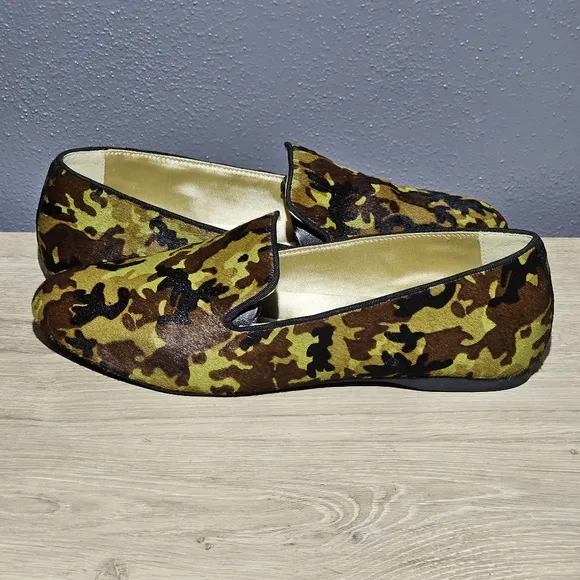 Birdies The Blackbird Womens Flats Size 10 Green Camo Calf Hair Slip On Shoes