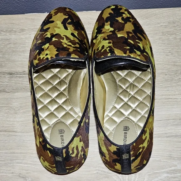 Birdies The Blackbird Womens Flats Size 10 Green Camo Calf Hair Slip On Shoes