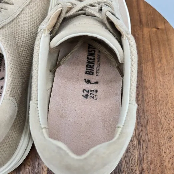 Birkenstock Bend Shoes Men's 9 42 Beige Canvas Suede Lace Up Low Casual Sneakers