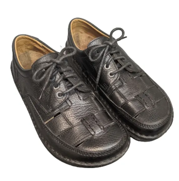 Birkenstock Bodega Black Leather Lace-up Shoes 4…