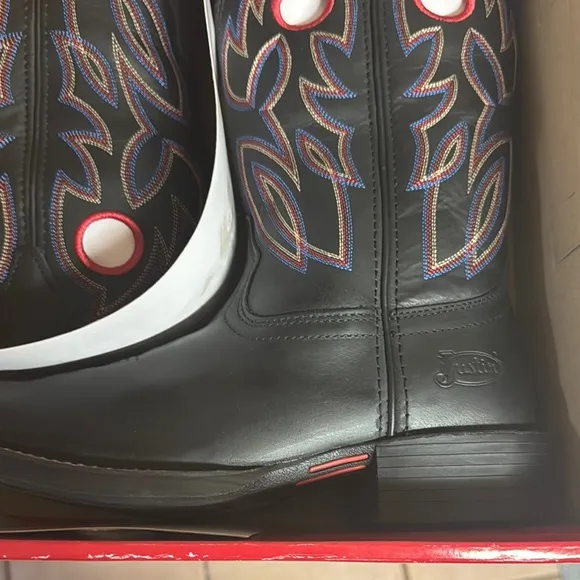 Black Justin Men’s Western Boots with Embroidery Size 9