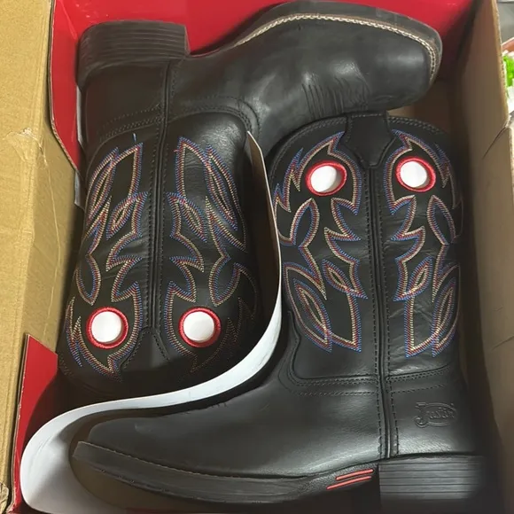 Black Justin Men’s Western Boots with Embroidery Size 9