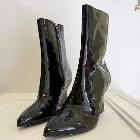 Black Suede Studio Lauren Patent Wedge Ankle Boots size 37 =7