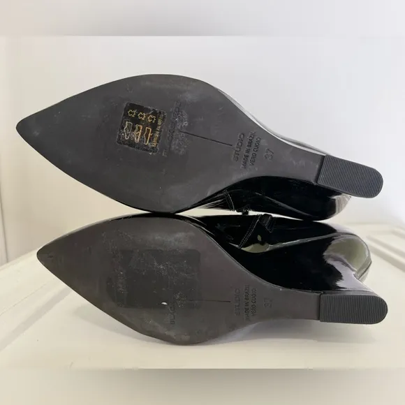 Black Suede Studio Lauren Patent Wedge Ankle Boots size 37 =7